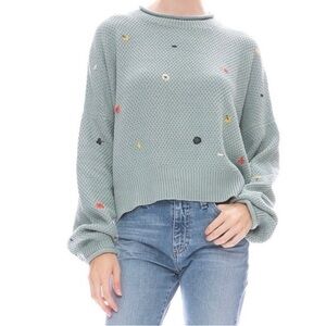 The Great. Poppy embroidered cotton knit sweater in sage size 1 (Small)